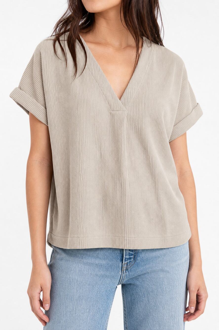 Madewell Corduroy V-Neck Button Back Top Beige Size S Y2K School Beach Casual